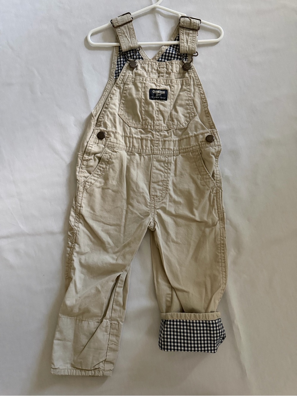 OshKosh B'gosh Beige Kids' Overalls - Tan Cotton Navy Gingham